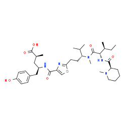 ChemSpider 2D Image | (2S,4R)-5-(4-Hydroxyphenyl)-2-methyl-4-{[(2-{(3R)-4-methyl-3-[methyl(N-{[(2R)-1-methyl-2-piperidinyl]carbonyl}-L-isoleucyl)amino]pentyl}-1,3-thiazol-4-yl)carbonyl]amino}pentanoic acid | C36H55N5O6S