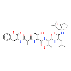 ChemSpider 2D Image | N-(3-{[(1S)-1-Carboxy-2-phenylethyl]amino}-2-methyl-3-oxopropanoyl)-L-threonyl-L-allothreonyl-N-(2-isobutyl-3-oxotetrahydro-2-furanyl)-L-leucinamide | C35H53N5O11