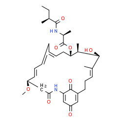ChemSpider 2D Image | (5R,6E,10Z,13S,14S,15R,16E)-15-Hydroxy-5-methoxy-14,16-dimethyl-3,22,24-trioxo-2-azabicyclo[18.3.1]tetracosa-1(23),6,8,10,16,20-hexaen-13-yl N-[(2S)-2-methylbutanoyl]-L-alaninate | C34H46N2O8