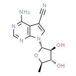 ChemSpider 2D Image | 4-Amino-7-(5-deoxy-alpha-D-arabinofuranosyl)-7H-pyrrolo[2,3-d]pyrimidine-5-carbonitrile | C12H13N5O3