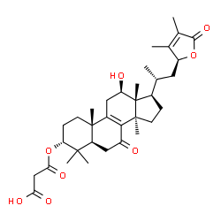 ChemSpider 2D Image | 3-{[(3alpha,12beta,23S)-12-Hydroxy-24-methyl-7,26-dioxo-23,26-epoxylanosta-8,24-dien-3-yl]oxy}-3-oxopropanoic acid | C34H48O8