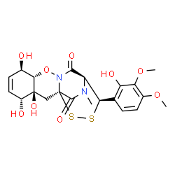 ChemSpider 2D Image | (1R,3S,4R,7R,8S,12S,13R)-3,4,7-Trihydroxy-13-(2-hydroxy-3,4-dimethoxyphenyl)-17-methyl-9-oxa-14,15-dithia-10,17-diazatetracyclo[10.3.2.0~1,10~.0~3,8~]heptadec-5-ene-11,16-dione | C21H24N2O9S2