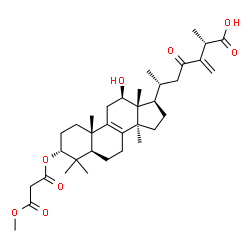 ChemSpider 2D Image | (3alpha,12beta,25S)-12-Hydroxy-3-[(3-methoxy-3-oxopropanoyl)oxy]-24-methylene-23-oxolanost-8-en-26-oic acid | C35H52O8