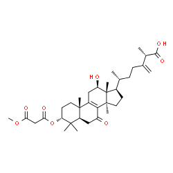 ChemSpider 2D Image | (3alpha,12beta,25S)-12-Hydroxy-3-[(3-methoxy-3-oxopropanoyl)oxy]-24-methylene-7-oxolanost-8-en-26-oic acid | C35H52O8
