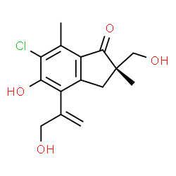 ChemSpider 2D Image | (2S)-6-Chloro-5-hydroxy-2-(hydroxymethyl)-4-(3-hydroxy-1-propen-2-yl)-2,7-dimethyl-1-indanone | C15H17ClO4
