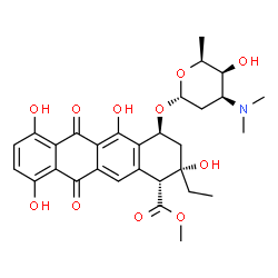 ChemSpider 2D Image | Methyl (1R,2S,4S)-2-ethyl-2,5,7,10-tetrahydroxy-6,11-dioxo-4-{[2,3,6-trideoxy-3-(dimethylamino)-alpha-L-lyxo-hexopyranosyl]oxy}-1,2,3,4,6,11-hexahydro-1-tetracenecarboxylate | C30H35NO11
