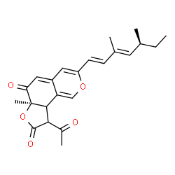 ChemSpider 2D Image | (6aR)-9-Acetyl-3-[(1E,3E,5S)-3,5-dimethyl-1,3-heptadien-1-yl]-6a-methyl-9,9a-dihydro-6H-furo[2,3-h]isochromene-6,8(6aH)-dione | C23H26O5
