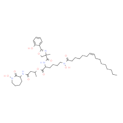 ChemSpider 2D Image | 4-[(1-Hydroxy-2-oxo-3-azepanyl)amino]-4-oxo-2-butanyl N~6~-[(7Z)-7-hexadecenoyl]-N~6~-hydroxy-N~2~-{[2-(2-hydroxyphenyl)-4-methyl-4,5-dihydro-1,3-oxazol-4-yl]carbonyl}lysinate | C43H67N5O10
