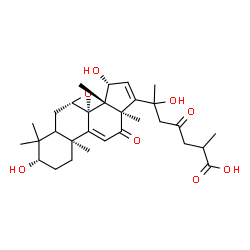 ChemSpider 2D Image | (3beta,5xi,7beta,15beta,20xi)-3,15,20-Trihydroxy-12,23-dioxo-7,8-epoxylanosta-9(11),16-dien-26-oic acid | C30H42O8