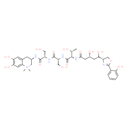 ChemSpider 2D Image | N-{(3R,5R)-3,5-Dihydroxy-5-[(4S)-2-(2-hydroxyphenyl)-4,5-dihydro-1,3-oxazol-4-yl]pentanoyl}-L-threonyl-D-seryl-N-[(3S)-6,7-dihydroxy-1,1-dimethyl-1,2,3,4-tetrahydro-3-quinoliniumyl]-L-serinamide | C35H49N6O13