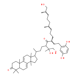 ChemSpider 2D Image | 17-[(7E,10E,14E)-7-[2-(2,5-Dihydroxyphenyl)ethylidene]-5-(1,2-dihydroxy-2-propanyl)-16-hydroxy-11,15-dimethyl-6-oxo-10,14-hexadecadien-2-yl]-4,4,10,13,14-pentamethyl-1,2,4,5,6,10,12,13,14,15,16,17-dod
ecahydro-3H-cyclopenta[a]phenanthren-3-one (non-preferred name) | C51H74O7
