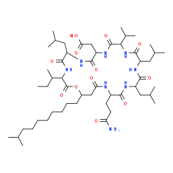 ChemSpider 2D Image | [21-(3-Amino-3-oxopropyl)-3-sec-butyl-6,15,18-triisobutyl-12-isopropyl-25-(9-methyldecyl)-2,5,8,11,14,17,20,23-octaoxo-1-oxa-4,7,10,13,16,19,22-heptaazacyclopentacosan-9-yl]acetic acid | C52H92N8O12