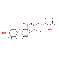 ChemSpider 2D Image | {2-Hydroxy-6-[(6-hydroxy-5,5,8a-trimethyl-2-methylenedecahydro-1-naphthalenyl)methyl]-5-oxo-7-oxabicyclo[4.1.0]hept-3-en-3-yl}methyl 2,3-dihydroxybutanoate | C26H38O8