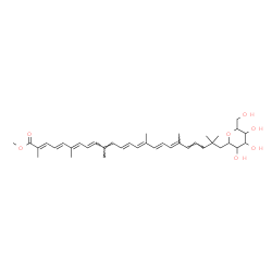 ChemSpider 2D Image | 1,5-Anhydro-1-[(4E,6E,8E,10E,12E,14E,16E,18E,20E,22E)-24-methoxy-2,2,6,10,15,19,23-heptamethyl-24-oxo-4,6,8,10,12,14,16,18,20,22-tetracosadecaen-1-yl]hexitol | C38H54O7