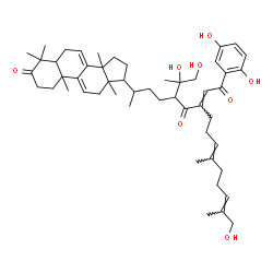 ChemSpider 2D Image | (2E)-1-(2,5-Dihydroxyphenyl)-5-(1,2-dihydroxy-2-propanyl)-3-[(3E,7E)-9-hydroxy-4,8-dimethyl-3,7-nonadien-1-yl]-8-(4,4,10,13,14-pentamethyl-3-oxo-2,3,4,5,6,10,12,13,14,15,16,17-dodecahydro-1H-cyclopent
a[a]phenanthren-17-yl)-2-nonene-1,4-dione (non-preferred name) | C51H72O8