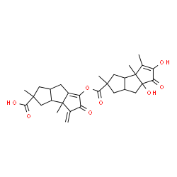ChemSpider 2D Image | 6-{[(5,6a-Dihydroxy-2,3b,4-trimethyl-6-oxo-2,3,3a,3b,6,6a,7,7a-octahydro-1H-cyclopenta[a]pentalen-2-yl)carbonyl]oxy}-2,3b-dimethyl-4-methylene-5-oxo-2,3,3a,3b,4,5,7,7a-octahydro-1H-cyclopenta[a]pental
ene-2-carboxylic acid | C30H36O8