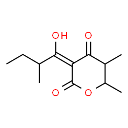 ChemSpider 2D Image | (3E)-3-(1-Hydroxy-2-methylbutylidene)-5,6-dimethyldihydro-2H-pyran-2,4(3H)-dione | C12H18O4