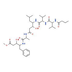 ChemSpider 2D Image | Methyl 4-[(N-{4-[(N-butyrylvalylvalyl)amino]-3-hydroxy-6-methylheptanoyl}alanyl)amino]-2,4,5-trideoxy-5-phenylpentonate | C37H61N5O9