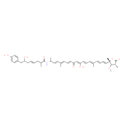 ChemSpider 2D Image | (4E)-7-Hydroxy-N-{(3E,5E,7E,10Z,12E,14E,16E,18E)-11-hydroxy-19-[(2S,3S,4R)-3-methoxy-2,4-dimethyl-5-oxotetrahydro-2-furanyl]-5,15-dimethyl-9-oxo-3,5,7,10,12,14,16,18-nonadecaoctaen-2-yl}-8-(4-hydroxyp
henyl)-2-methyl-4-octenamide (non-preferred name) | C43H55NO8