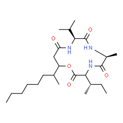 ChemSpider 2D Image | (6S,9S)-3-[(2S)-2-Butanyl]-9-isopropyl-6-methyl-13-(2-octanyl)-1-oxa-4,7,10-triazacyclotridecane-2,5,8,11-tetrone | C25H45N3O5