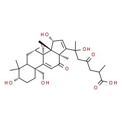 ChemSpider 2D Image | (3beta,5xi,7beta,15beta,20xi)-3,15,19,20-Tetrahydroxy-12,23-dioxo-7,8-epoxylanosta-9(11),16-dien-26-oic acid | C30H42O9