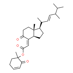 ChemSpider 2D Image | 1-Methyl-2-oxo-3-cyclohexen-1-yl (2Z)-{(1R,3aR,7aR)-1-[(2R,3E)-5,6-dimethyl-3-hepten-2-yl]-7a-methyl-5-oxooctahydro-4H-inden-4-ylidene}acetate | C28H40O4