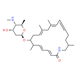 ChemSpider 2D Image | (3E,5E,10E,13E)-7,11,13,19-Tetramethyl-2-oxoazacycloicosa-3,5,10,13,15-pentaen-8-yl 2,4,6-trideoxy-4-(methylamino)-beta-D-ribo-hexopyranoside | C30H48N2O4