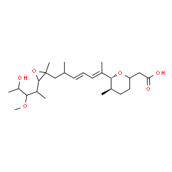 ChemSpider 2D Image | 1,2-Anhydro-1-{(3E,5E)-6-[(2R,3R)-6-(carboxymethyl)-3-methyltetrahydro-2H-pyran-2-yl]-2-methyl-3,5-heptadien-1-yl}-3,6-dideoxy-1,3-dimethyl-4-O-methylhexitol | C25H42O6