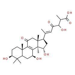 ChemSpider 2D Image | (3beta,5xi,7beta,15alpha,20E)-3,7,15,24-Tetrahydroxy-11,23-dioxolanosta-8,20(22)-dien-26-oic acid | C30H44O8
