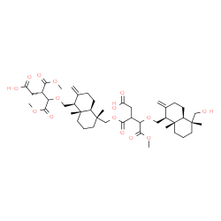 ChemSpider 2D Image | 3-({[(1R,4aS,5S,8aR)-5-({[(3S)-3-(Carboxymethyl)-1,4-dimethoxy-1,4-dioxo-2-butanyl]oxy}methyl)-1,4a-dimethyl-6-methylenedecahydro-1-naphthalenyl]methoxy}carbonyl)-4-{[(1S,4aR,5R,8aS)-5-(hydroxymethyl)
-5,8a-dimethyl-2-methylenedecahydro-1-naphthalenyl]methoxy}-5-methoxy-5-oxopentanoic acid (non-preferred name) | C45H68O15