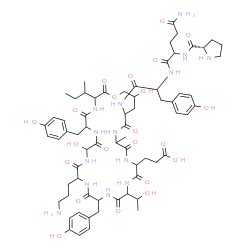 ChemSpider 2D Image | L-Prolylglutaminyl-N-[12-(3-aminopropyl)-3-sec-butyl-21-(2-carboxyethyl)-9,29-dihydroxy-6,15-bis(4-hydroxybenzyl)-18-(1-hydroxyethyl)-24-methyl-2,5,8,11,14,17,20,23,26-nonaoxo-1-oxa-4,7,10,13,16,19,22
,25-octaazacyclotriacontan-27-yl]tyrosinamide | C67H94N14O22