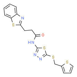 ChemSpider 2D Image | 3-(1,3-Benzothiazol-2-yl)-N-{5-[(2-thienylmethyl)sulfanyl]-1,3,4-thiadiazol-2-yl}propanamide | C17H14N4OS4