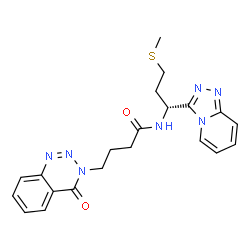 ChemSpider 2D Image | N-[(1R)-3-(Methylsulfanyl)-1-([1,2,4]triazolo[4,3-a]pyridin-3-yl)propyl]-4-(4-oxo-1,2,3-benzotriazin-3(4H)-yl)butanamide | C21H23N7O2S