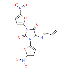 ChemSpider 2D Image | 1,3-Bis(5-nitro-2-furanyl)-5-(2-propenylideneamino)-2,4-imidazolidinedione | C14H9N5O8