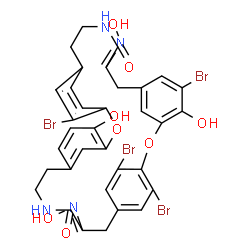 ChemSpider 2D Image | 16,21,32,36-Tetrabromo-4,20-dihydroxy-12,25-bis(hydroxyimino)-2,18-dioxa-10,27-diazapentacyclo[28.2.2.2~14,17~.1~3,7~.1~19,23~]octatriaconta-1(32),3(38),4,6,14,16,19(35),20,22,30,33,36-dodecaene-11,26
-dione | C34H28Br4N4O8