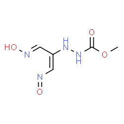 ChemSpider 2D Image | Methyl 2-[(1E,3E)-3-(hydroxyimino)-1-nitroso-1-propen-2-yl]hydrazinecarboxylate | C5H8N4O4