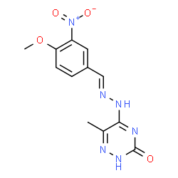 ChemSpider 2D Image | 5-[(2E)-2-(4-Methoxy-3-nitrobenzylidene)hydrazino]-6-methyl-1,2,4-triazin-3(2H)-one | C12H12N6O4