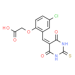 ChemSpider 2D Image | {4-Chloro-2-[(4,6-dioxo-2-thioxotetrahydro-5(2H)-pyrimidinylidene)methyl]phenoxy}acetic acid | C13H9ClN2O5S