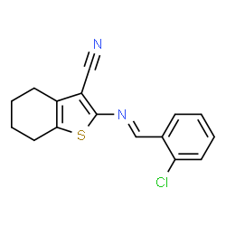 ChemSpider 2D Image | 2-[(E)-(2-Chlorobenzylidene)amino]-4,5,6,7-tetrahydro-1-benzothiophene-3-carbonitrile | C16H13ClN2S