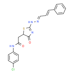 ChemSpider 2D Image | N-(4-Chlorophenyl)-2-[(2E)-4-oxo-2-{(2E)-[(2E)-3-phenylprop-2-en-1-ylidene]hydrazono}-1,3-thiazolidin-5-yl]acetamide | C20H17ClN4O2S