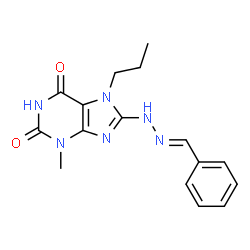 ChemSpider 2D Image | 8-[(2E)-2-Benzylidenehydrazino]-3-methyl-7-propyl-3,7-dihydro-1H-purine-2,6-dione | C16H18N6O2