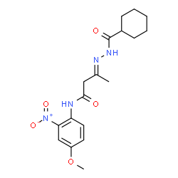 ChemSpider 2D Image | (3E)-3-[(Cyclohexylcarbonyl)hydrazono]-N-(4-methoxy-2-nitrophenyl)butanamide | C18H24N4O5