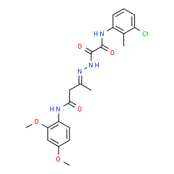 ChemSpider 2D Image | (3E)-3-({[(3-Chloro-2-methylphenyl)amino](oxo)acetyl}hydrazono)-N-(2,4-dimethoxyphenyl)butanamide | C21H23ClN4O5