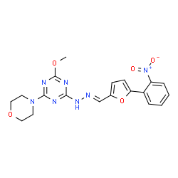 ChemSpider 2D Image | 2-Methoxy-4-(4-morpholinyl)-6-[(2E)-2-{[5-(2-nitrophenyl)-2-furyl]methylene}hydrazino]-1,3,5-triazine | C19H19N7O5