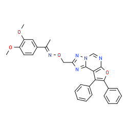 ChemSpider 2D Image | (1E)-1-(3,4-Dimethoxyphenyl)-N-[(8,9-diphenylfuro[3,2-e][1,2,4]triazolo[1,5-c]pyrimidin-2-yl)methoxy]ethanimine | C30H25N5O4