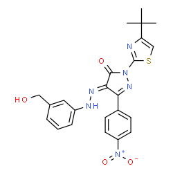 ChemSpider 2D Image | (4E)-2-(4-tert-Butyl-1,3-thiazol-2-yl)-4-{[3-(hydroxymethyl)phenyl]hydrazono}-5-(4-nitrophenyl)-2,4-dihydro-3H-pyrazol-3-one | C23H22N6O4S