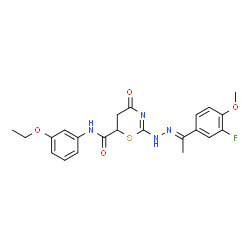 ChemSpider 2D Image | (2E)-N-(3-Ethoxyphenyl)-2-{(2E)-[1-(3-fluoro-4-methoxyphenyl)ethylidene]hydrazono}-4-oxo-1,3-thiazinane-6-carboxamide | C22H23FN4O4S