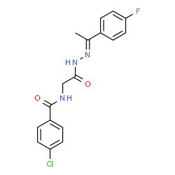 ChemSpider 2D Image | 4-Chloro-N-(2-{(2E)-2-[1-(4-fluorophenyl)ethylidene]hydrazino}-2-oxoethyl)benzamide | C17H15ClFN3O2