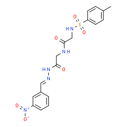 ChemSpider 2D Image | N~2~-[(4-Methylphenyl)sulfonyl]-N-{2-[(2E)-2-(3-nitrobenzylidene)hydrazino]-2-oxoethyl}glycinamide | C18H19N5O6S