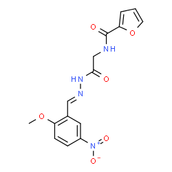ChemSpider 2D Image | N-{2-[(2E)-2-(2-Methoxy-5-nitrobenzylidene)hydrazino]-2-oxoethyl}-2-furamide | C15H14N4O6